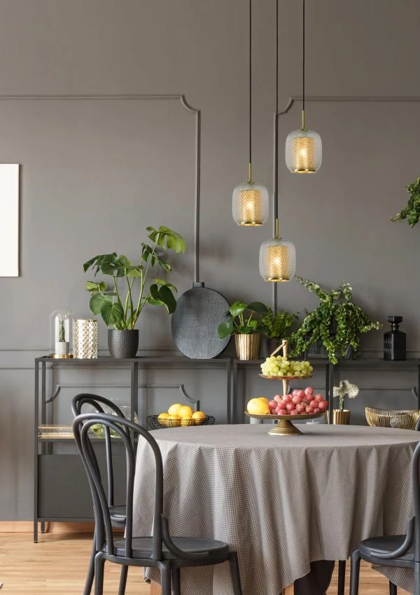 Lucide AGATHA - Hanglamp - Ø 35 cm - 3xE27 - Mat Goud / Messing - sfeer 1